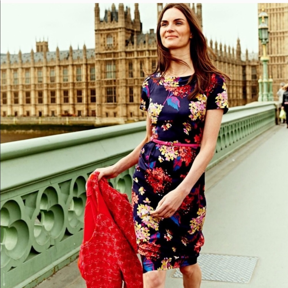 Boden silk floral roll collar midi dress 6